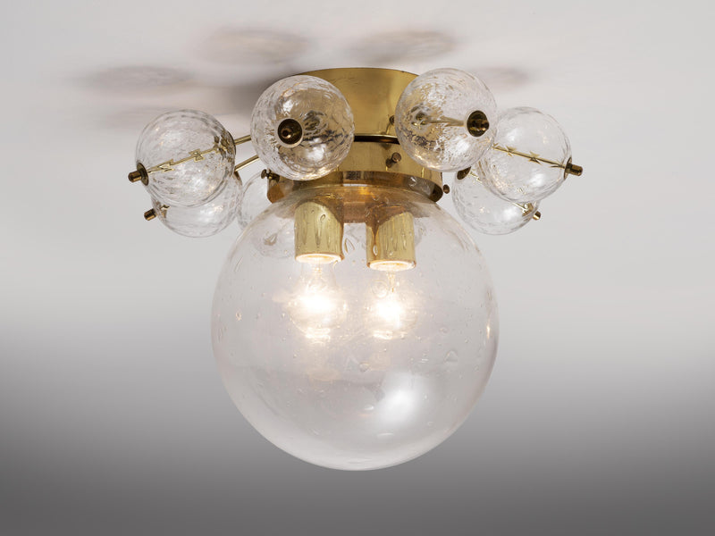 Ceiling Light in Brass and Structured Clear Glass