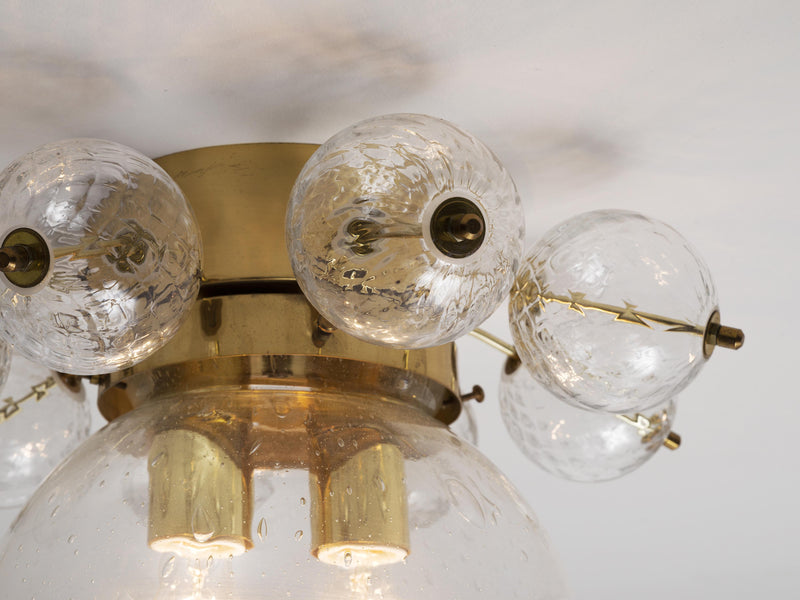 Ceiling Light in Brass and Structured Clear Glass