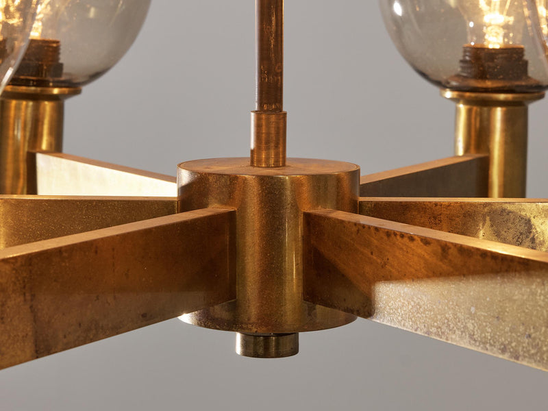 Chandelier in Brass with Smoked Glass Shades