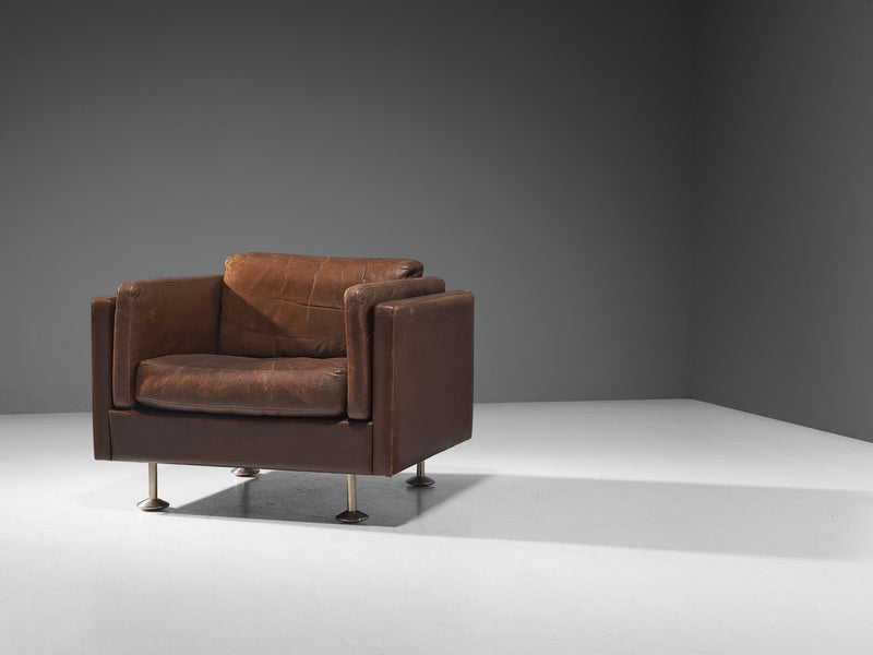 Illum Wikkelsø Cubic Lounge Chair in Brown Leather