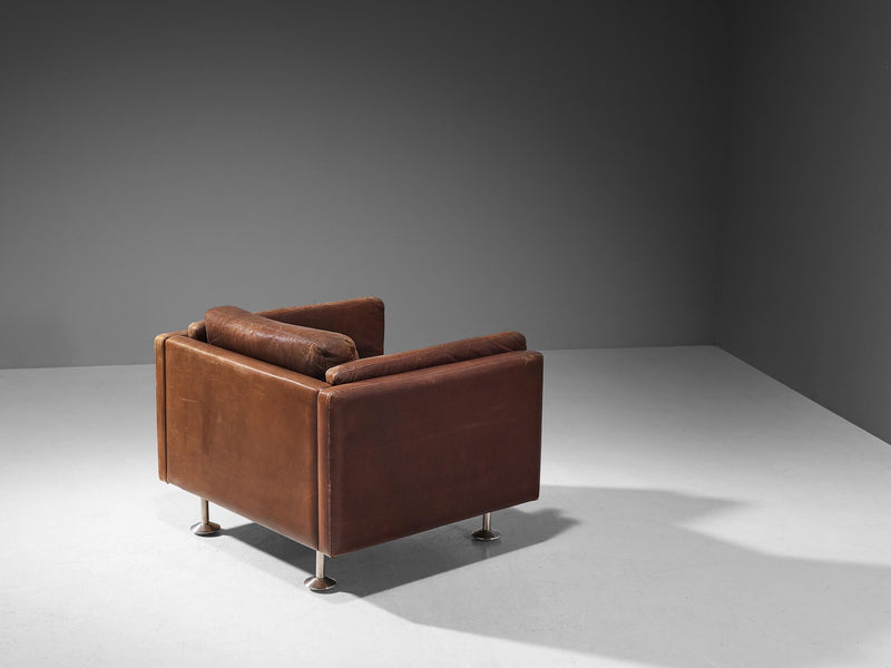 Illum Wikkelsø Cubic Lounge Chair in Brown Leather