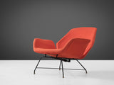 Augusto Bozzi for Saporiti Reclining Lounge Chair in Iron & Red Upholstery