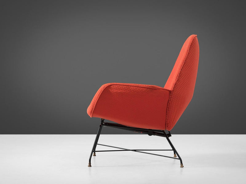 Augusto Bozzi for Saporiti Reclining Lounge Chair in Iron & Red Upholstery