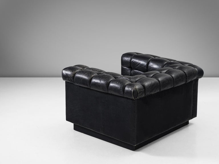 Edward Wormley for Dunbar Tufted 'Party' Club Chair in Black Leather