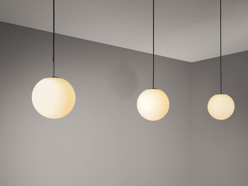 Pendants with White Opaline Glass Spheres