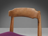 Guillerme & Chambron Pair of Dining Chairs in Solid Oak and Purple Upholstery
