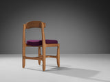 Guillerme & Chambron Pair of Dining Chairs in Solid Oak and Purple Upholstery
