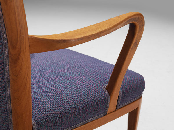 Carl Malmsten Dining Chair in Teak and Purple Upholstery