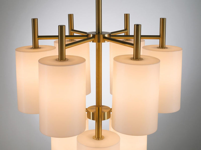 Luxus of Sweden Large Brass Chandelier with Lucite Shades