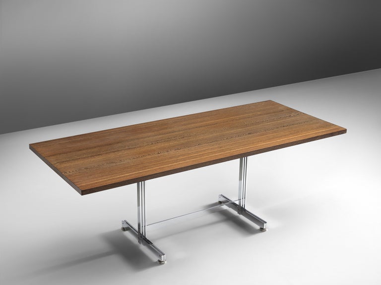 Jules Wabbes 'Tonneau' Writing or Dining Table in Solid Wengé and Steel