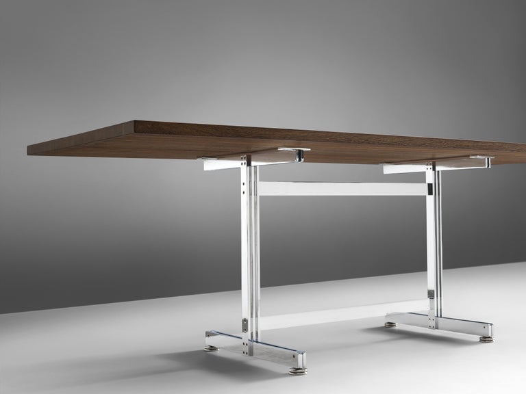 Jules Wabbes 'Tonneau' Writing or Dining Table in Solid Wengé and Steel