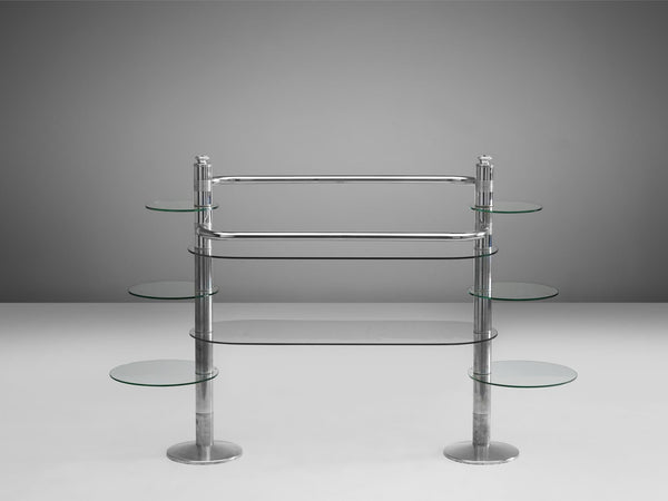 Morari French Display Shelf Unit in Chrome and Glass