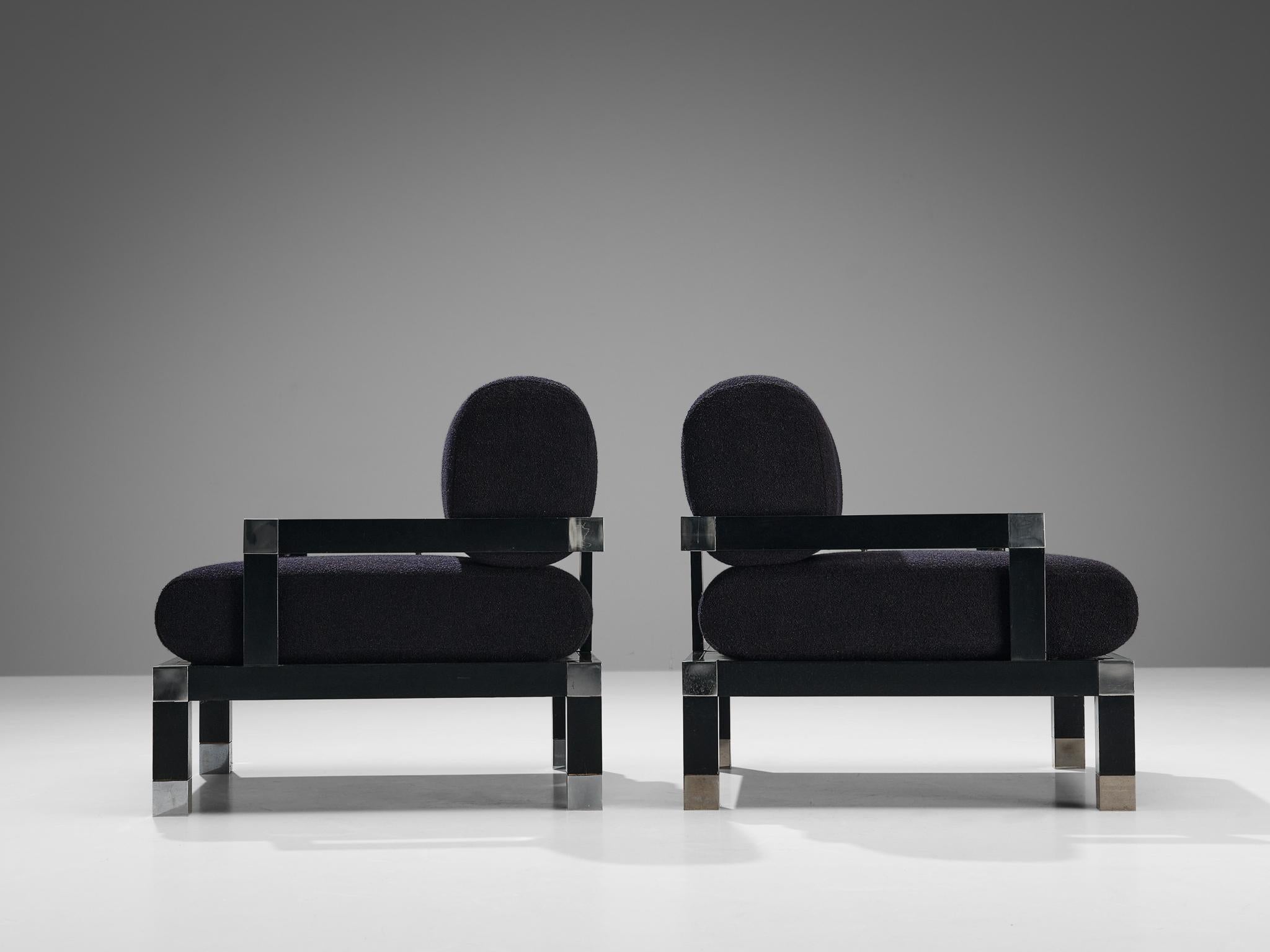 Romeo Rega Pair of Lounge Chairs in Dark Blue Upholstery