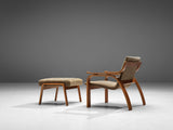 Bentwood Lounge Chair with Ottoman in Mahogany and Beige Upholstery