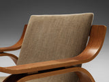 Bentwood Lounge Chair with Ottoman in Mahogany and Beige Upholstery