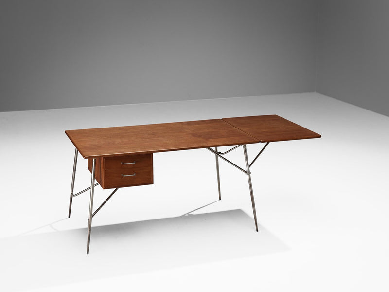 Børge Mogensen for Søborg Desk with Drop-Leaf in Teak and Steel