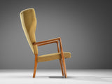 Danish Wingback Chair in Teak and Mustard Yellow Upholstery