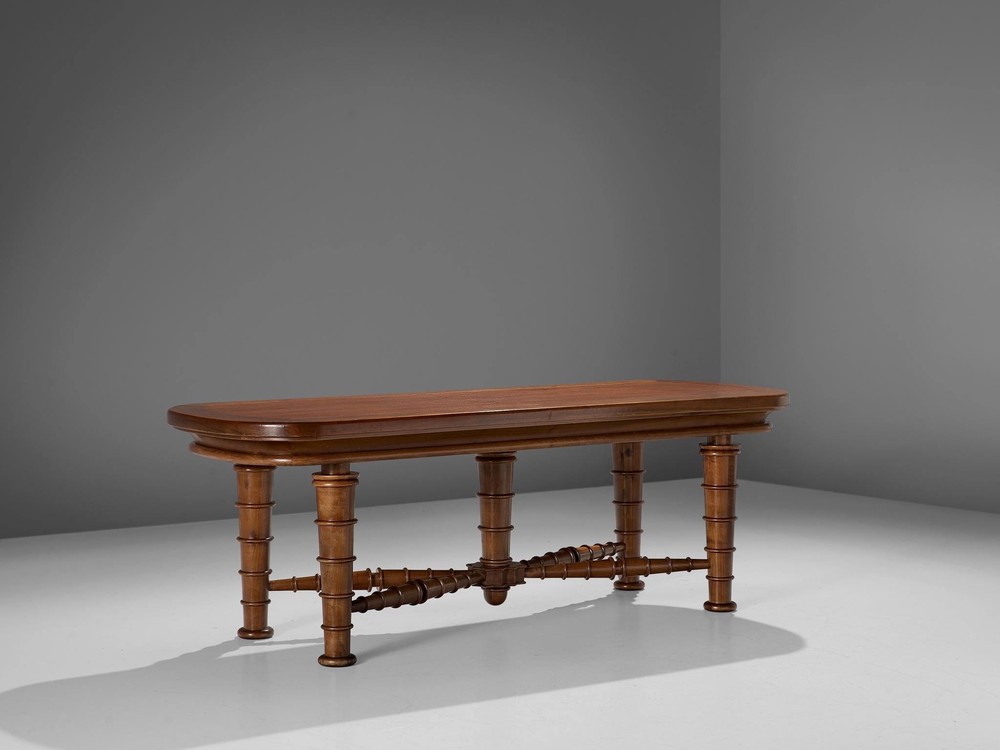 Italian Art Deco Dining Table in Walnut with Sculptural Base