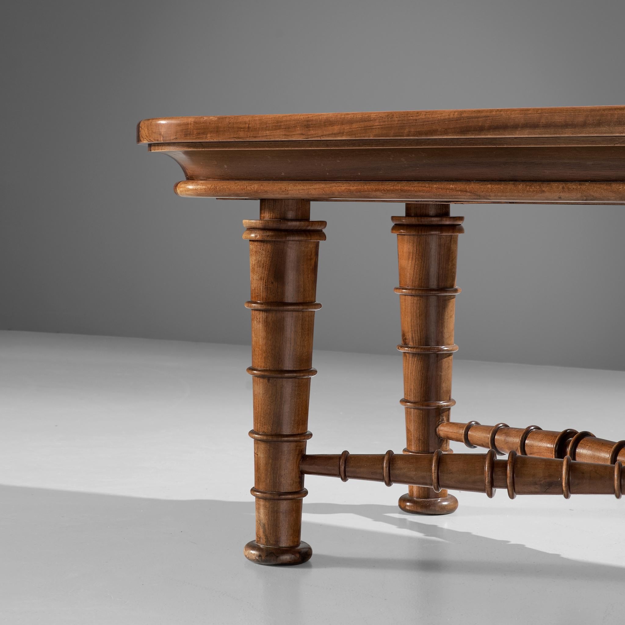 Italian Art Deco Dining Table in Walnut with Sculptural Base