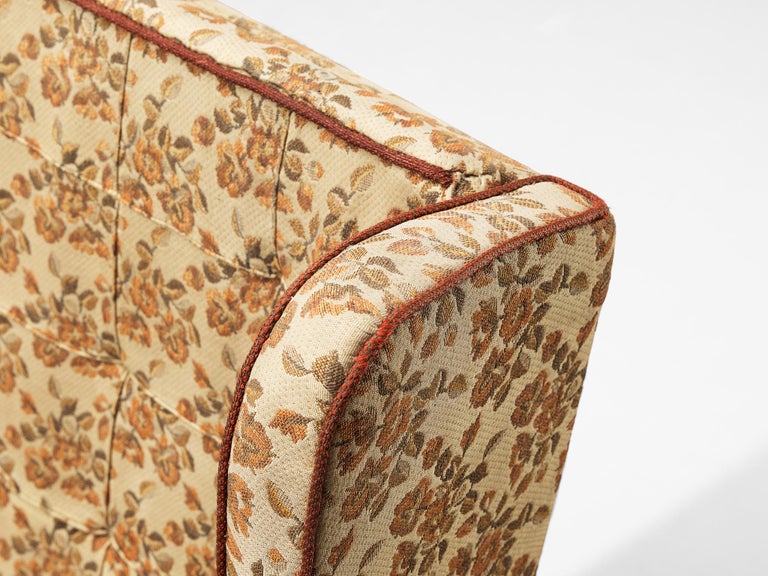Wingback Armchair in Beige Floral Upholstery