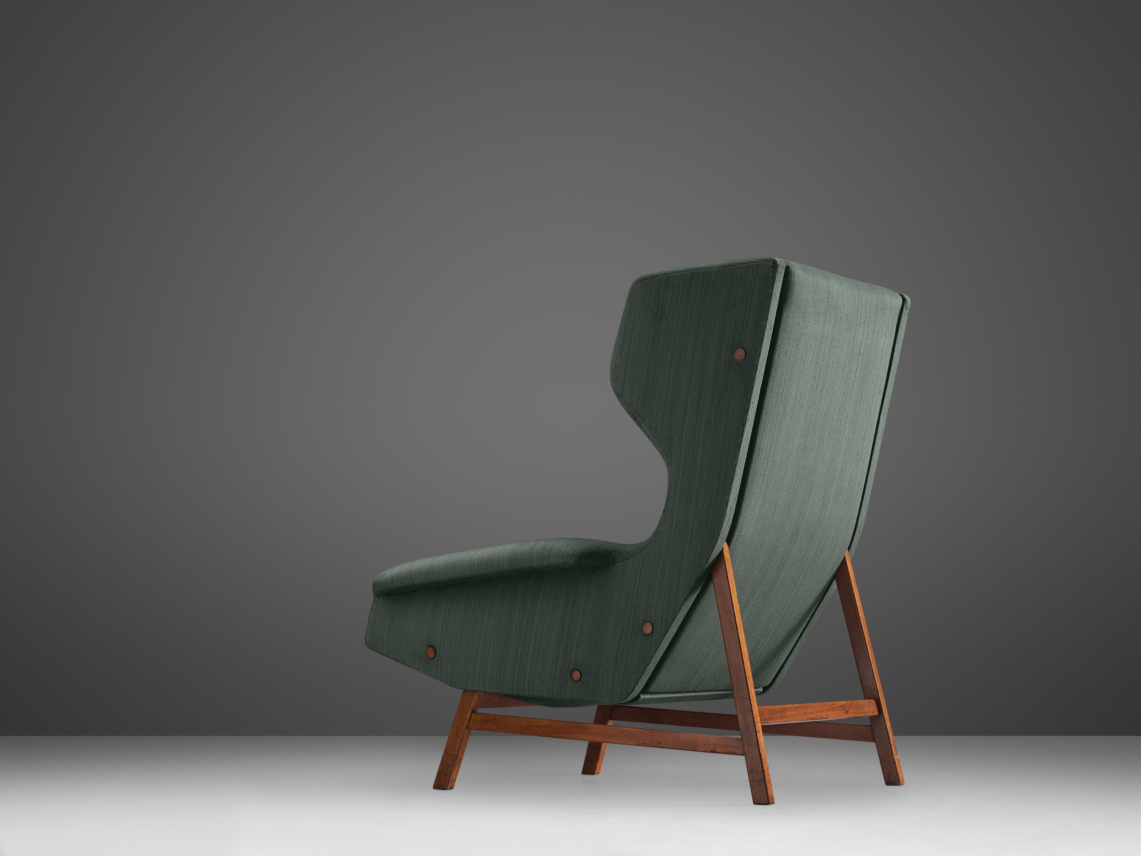 Gianfranco Frattini for Cassina Lounge Chair in Green Upholstery and Teak