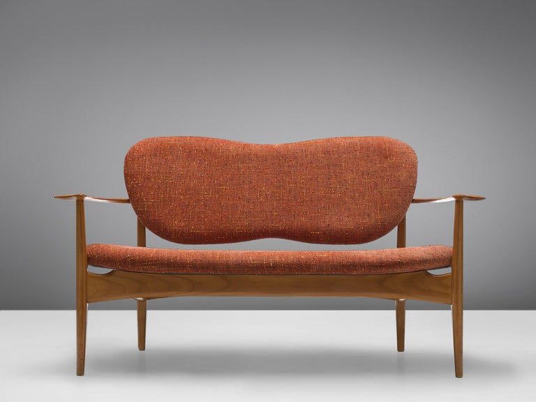 Danish Sofa in Cherry and Orange Upholstery