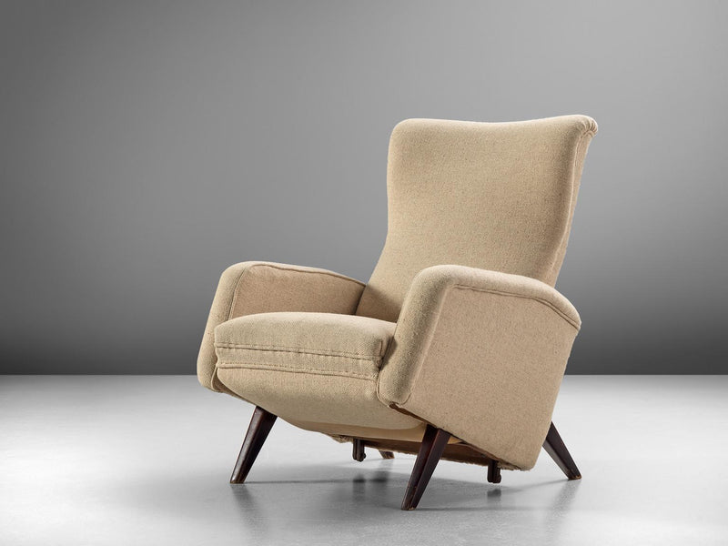Italian Reclining Lounge Chair in Beige Upholstery