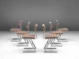 Set of Six 'Zig Zag' Chairs in Steel and Taupe Leatherette