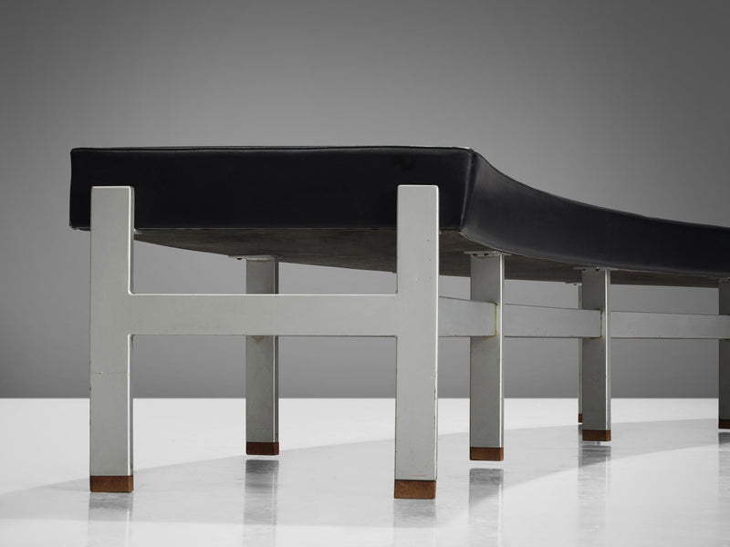 Curved Benches in Black Upholstery and Metal