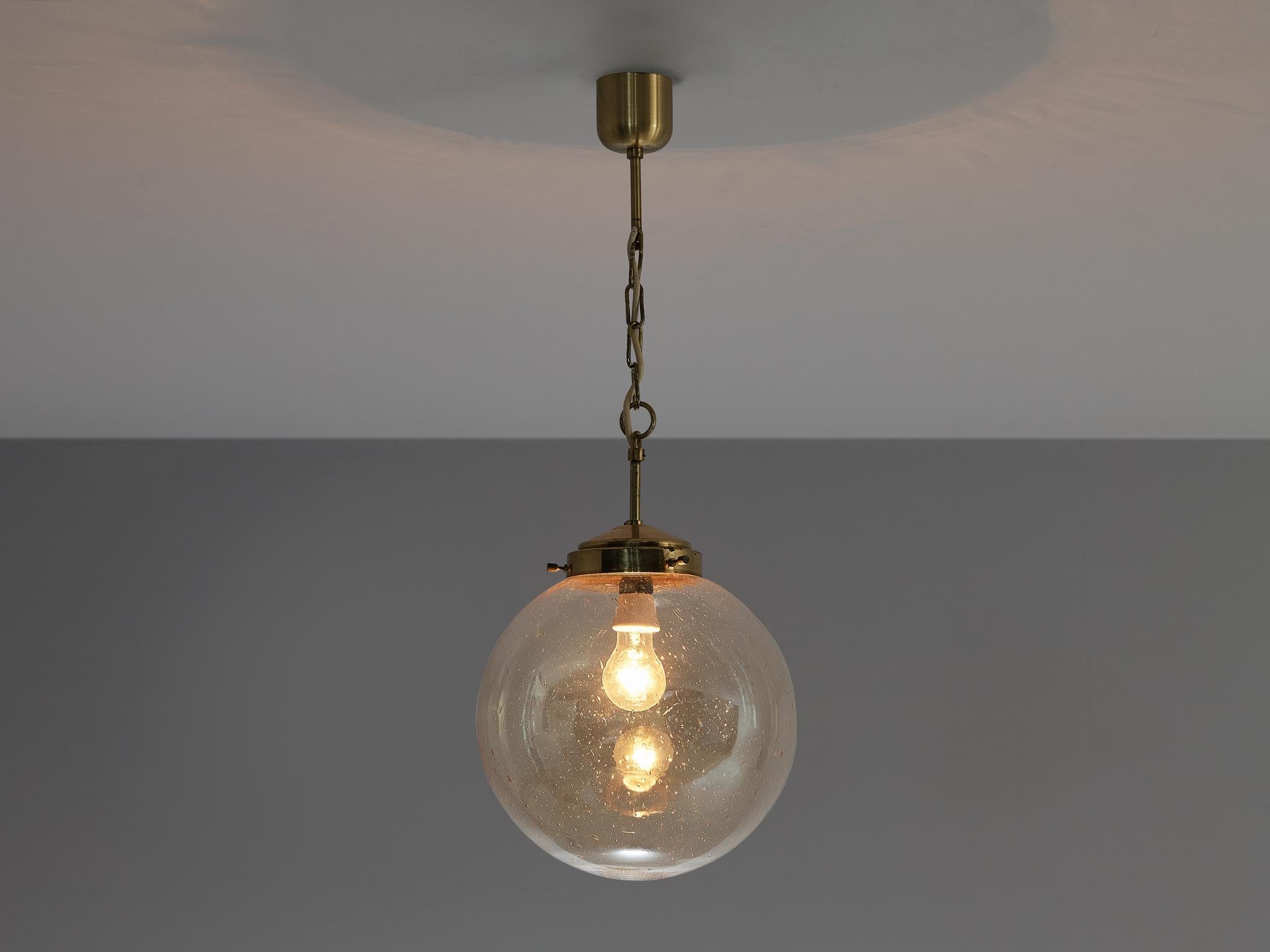 Pendant in Smoked Blown Glass and Brass