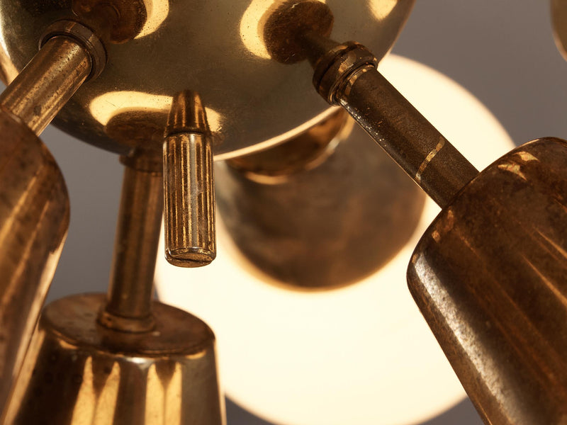 Sputnik Chandelier in Brass and Opaline Glass
