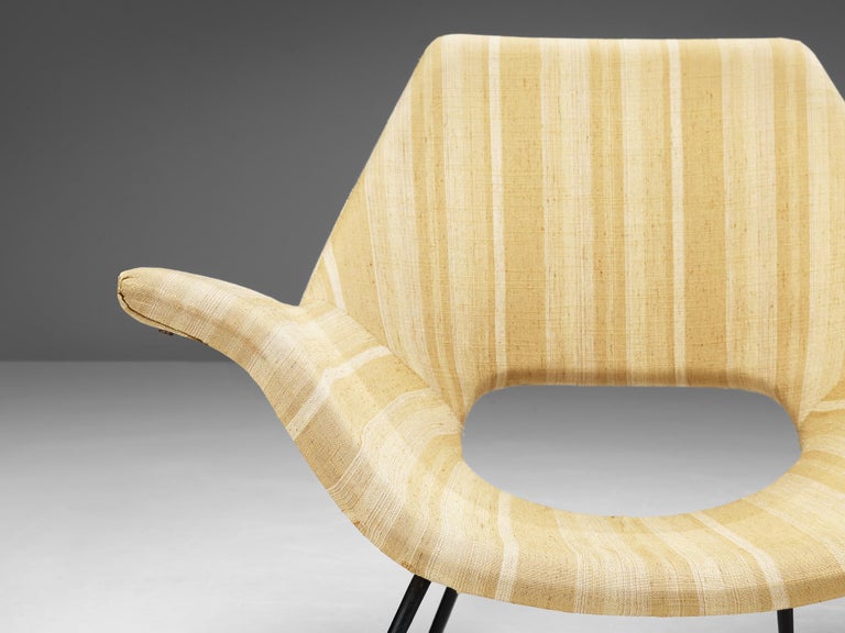 Augusto Bozzi for Saporiti Lounge Chair in Yellow Upholstery and Metal