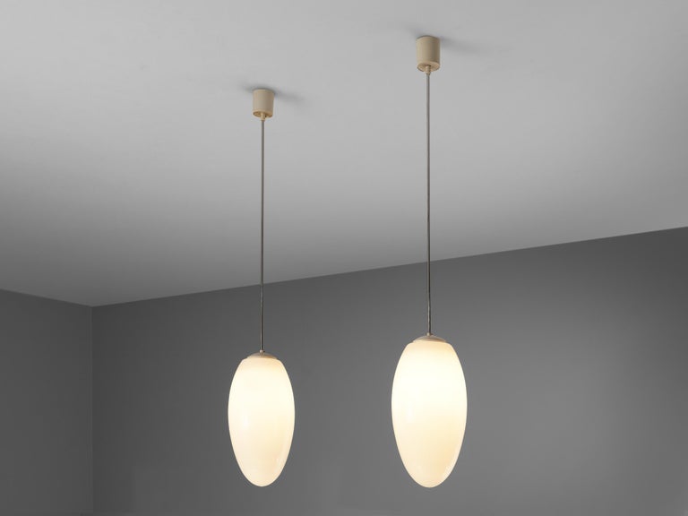 Pendant Lamps in Opaline Glass and Metal