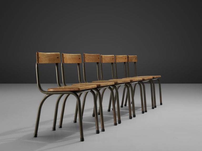Willy Van Der Meeren for Tubax Set of Six Chairs in Solid Oak