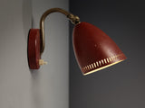 Attractive Wall Light in Red Lacquered Metal and Brass