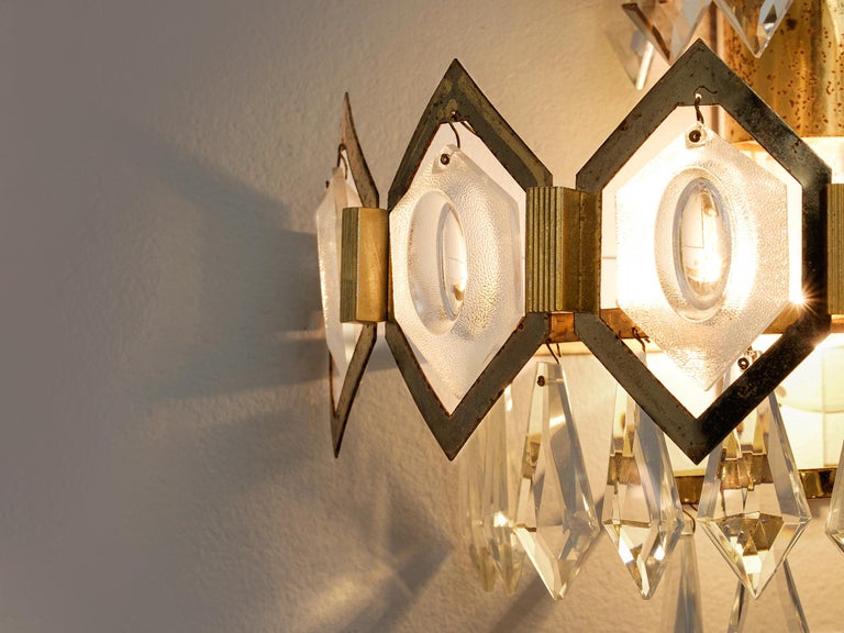 Pair of Crystal Glass and Brass Sconces