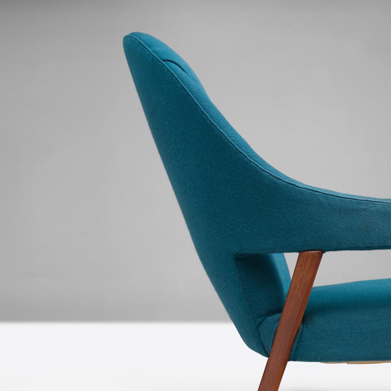 Danish Easy Chair in Blue Upholstery