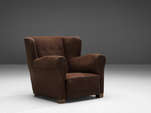 Bulky Danish Lounge Chair in Dark Brown Upholstery