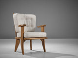 Guillerme et Chambron 'Catherine' Lounge Chairs in Oak and Off-White Upholstery