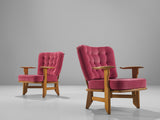 Guillerme & Chambron Pair of 'Catherine' Lounge Chairs in Pink Upholstery