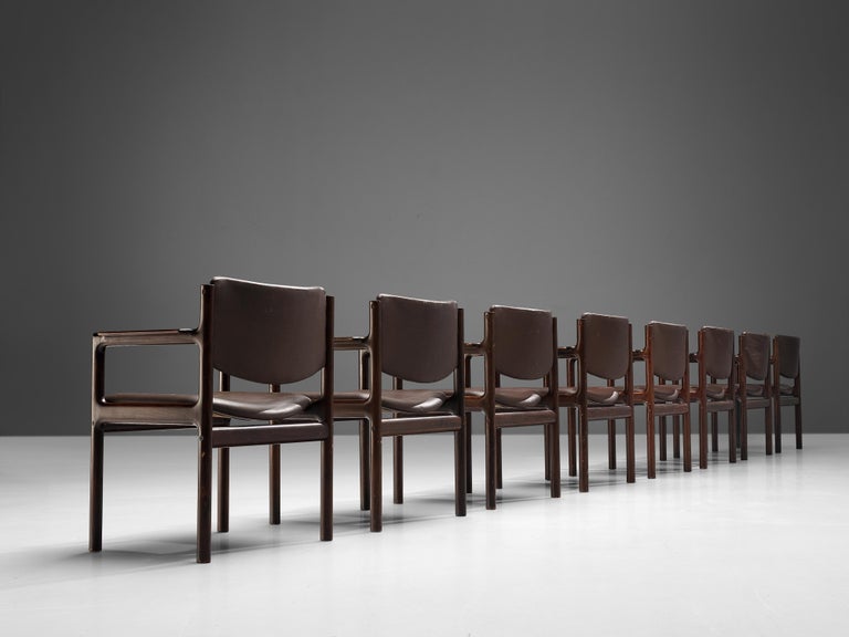 Danish Set of Eight Armchairs in Stained Mahogany