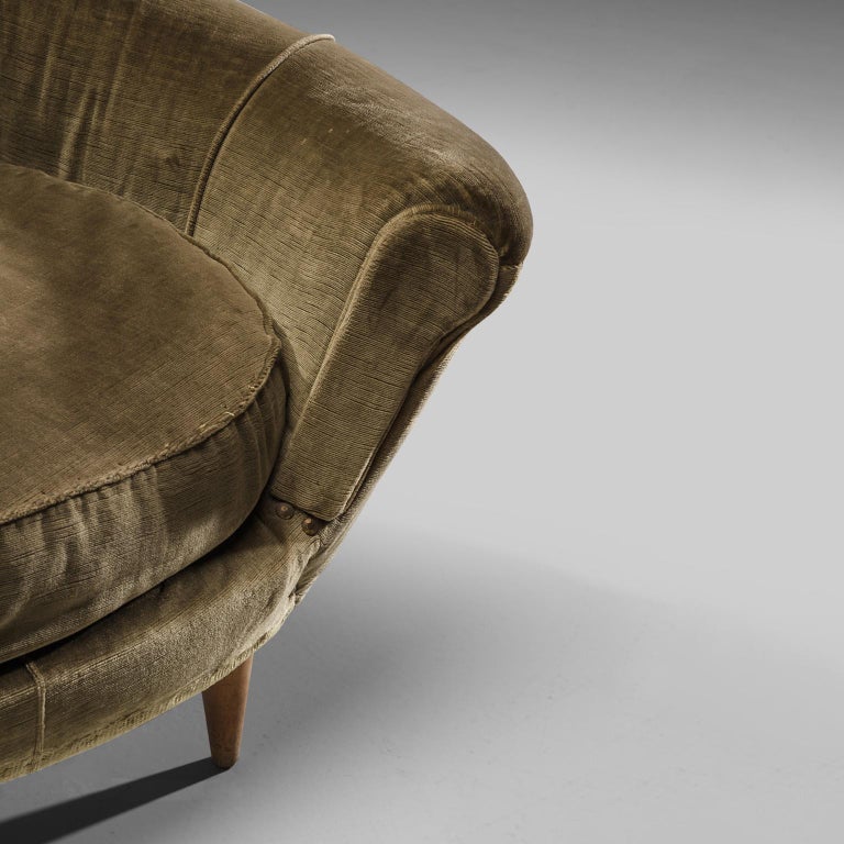 Elegant Italian Sofa in Dynamic Shape and Olive Green Velvet Upholstery