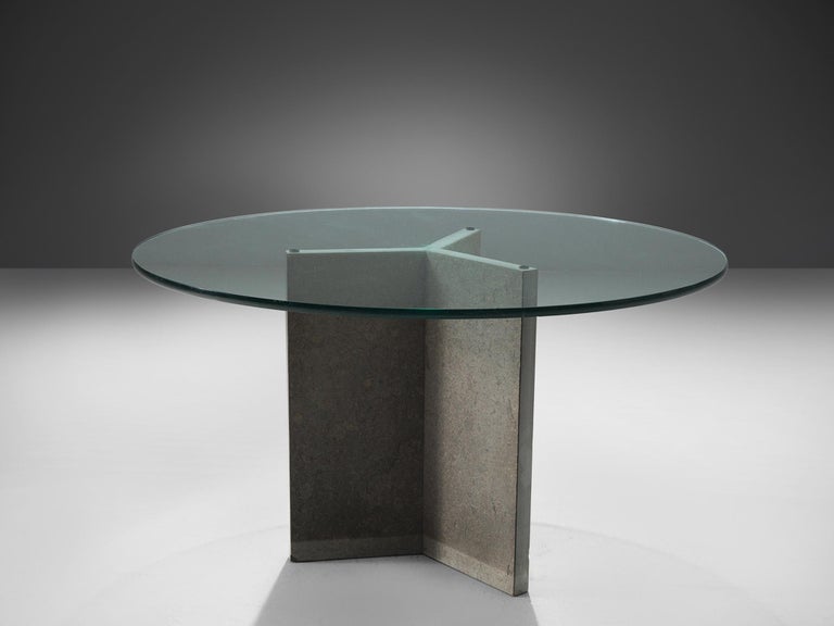Architectural Italian Dining Table with Stone and Glass