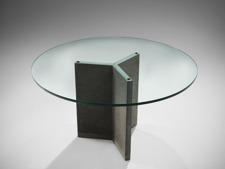 Architectural Italian Dining Table with Stone and Glass