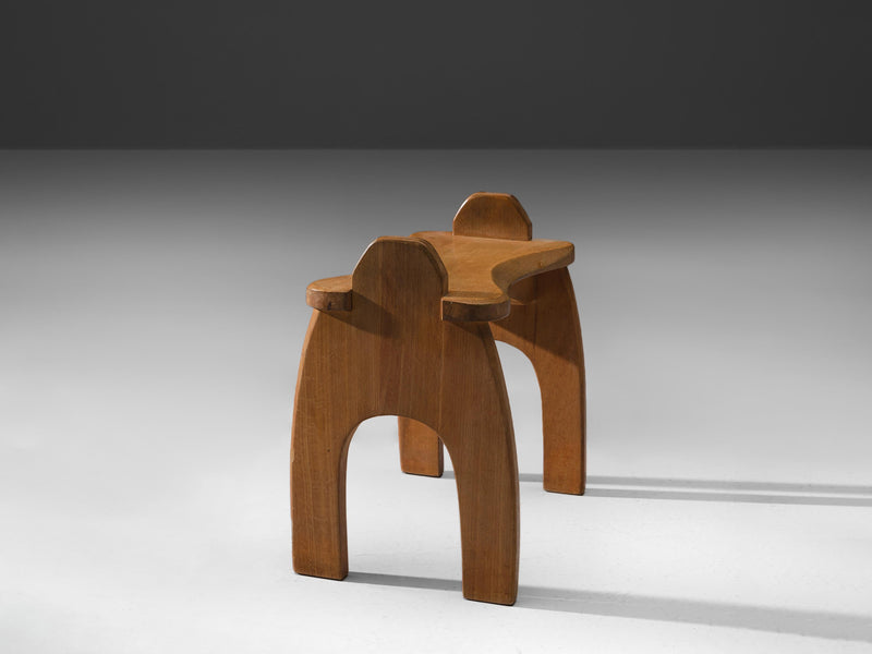 Sculptural Wooden Stool in Solid Oak