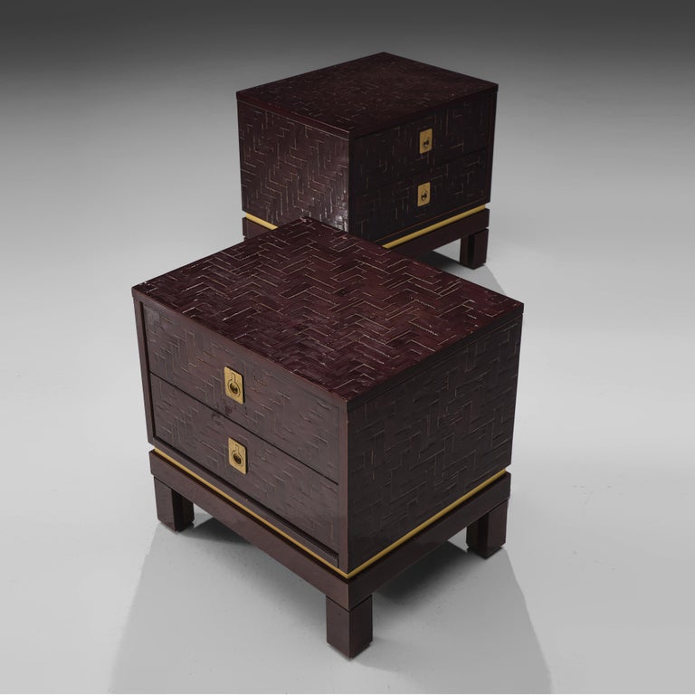 Pair of Luxurious Nightstands with Textured Lacquered Surface