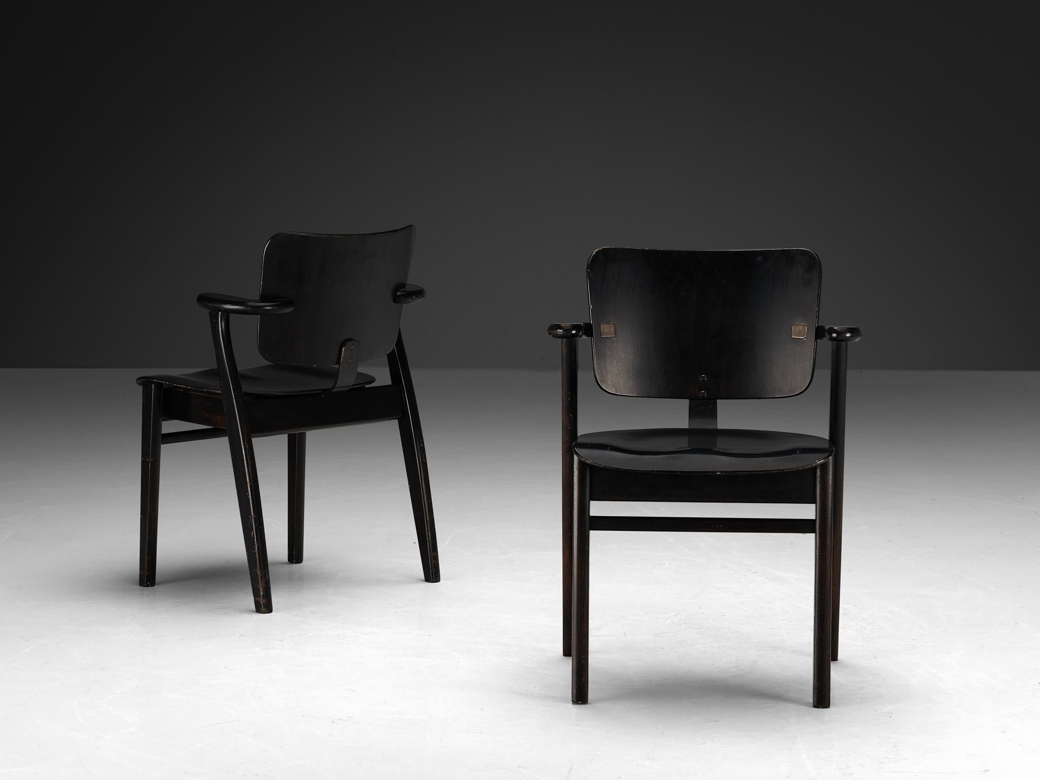 Ilmari Tapiovaara Set of Four ‘Domus’ Dining Chairs in Black Stained Teak