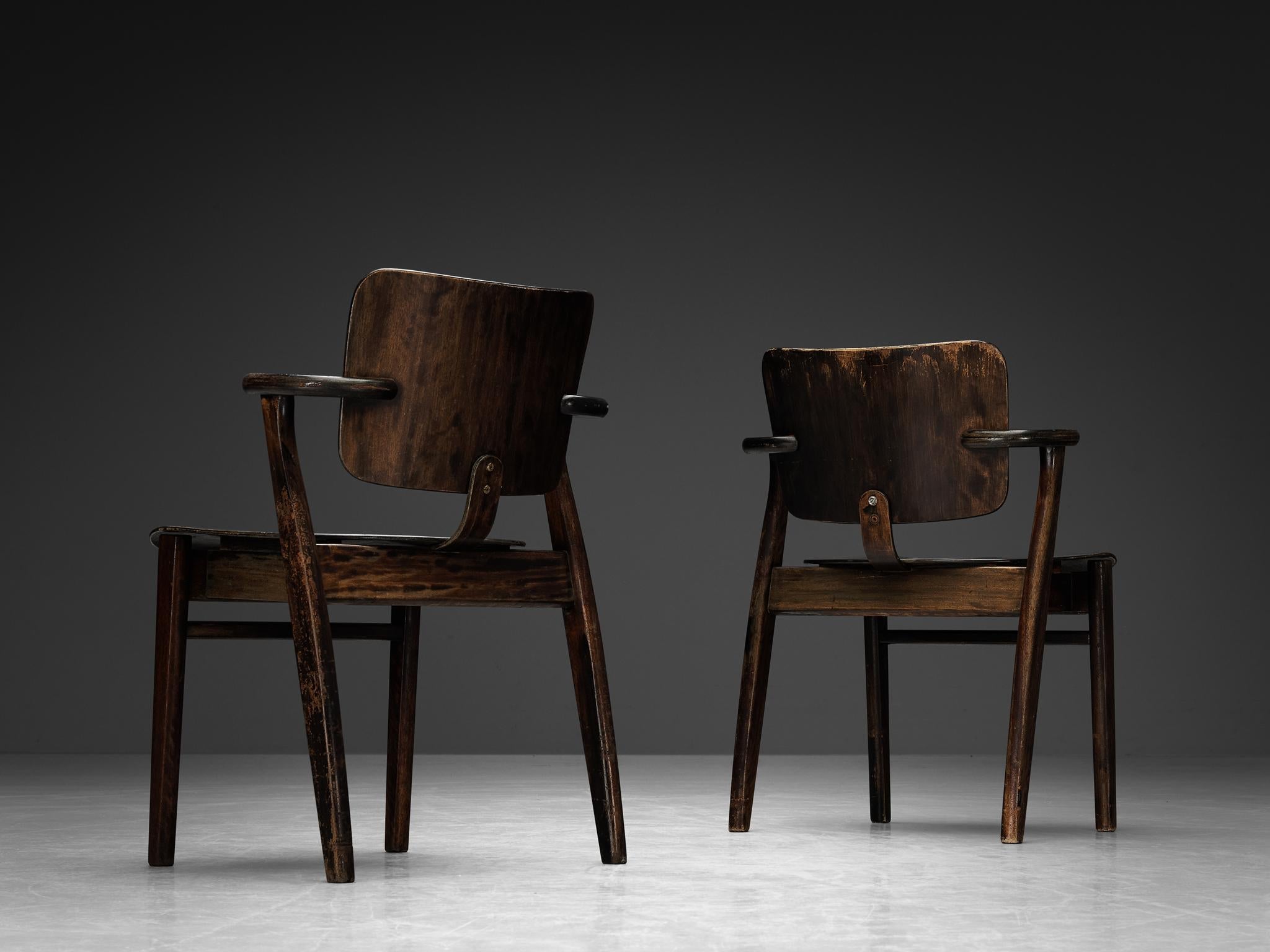 Ilmari Tapiovaara Set of Six ‘Domus’ Dining Chairs in Black Stained Teak