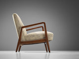 Jens Risom Lounge Chair in Walnut and Bamboo Upholstery