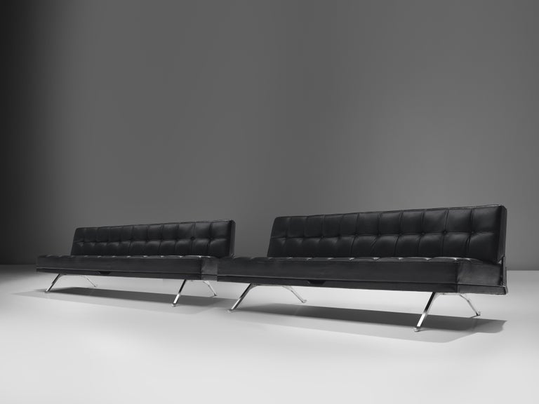 Johannes Spalt Black Leather ‘Constanze’ Sofas or Daybeds